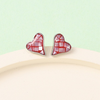 Brass Enamel Heart Stud Earrings EJEW-I322-08P-1