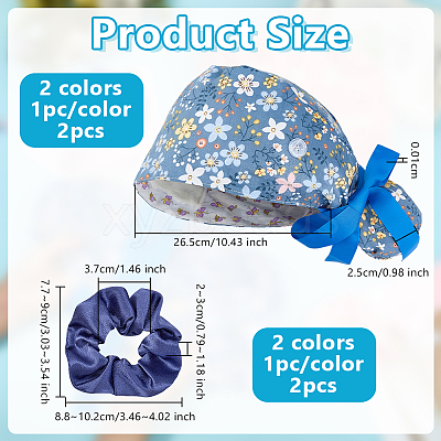 2Pcs 2 Colors Cute Cartoon Adjustable Cotton Surgical Cap AJEW-OC0014-18A-1