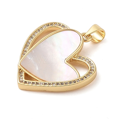 Brass & Shell & Clear Cubic Zirconia Pendants KK-I712-02G-1