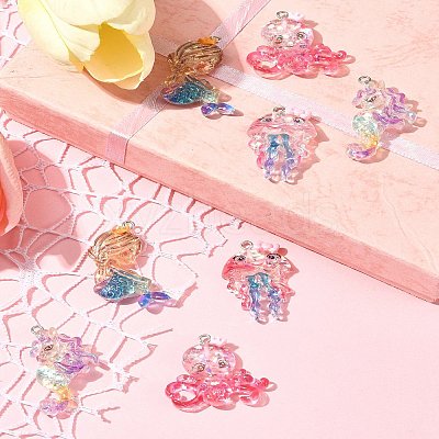 8Pcs 4 Styles Ocean Theme Transparent Resin Pendants CRES-FS0001-17-1