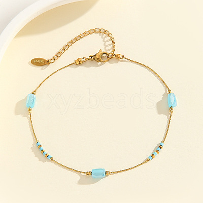 304 Stainless Steel with Glass Column Bead Anklets FS-WGCFE90-05-1