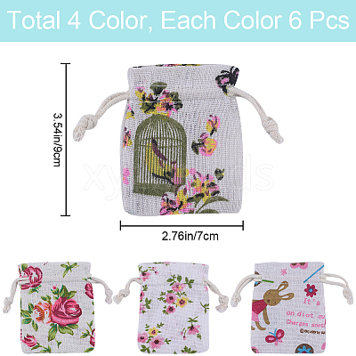 4 Styles Flower Print Burlap Packing Pouches ABAG-BBC0001-03A-1