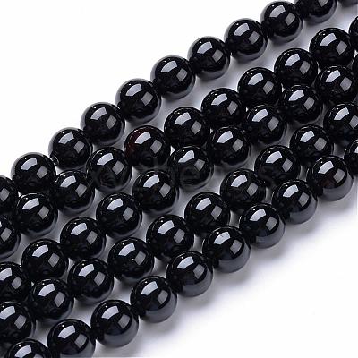 Natural Black Onyx Round Bead Strands G-T055-12mm-10-1