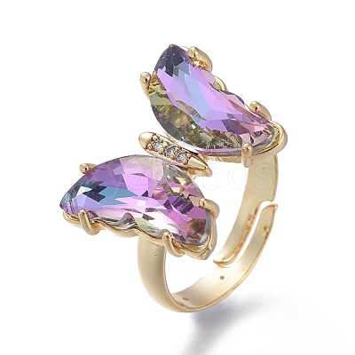 Adjustable Brass Glass Finger Rings RJEW-P148-A01-M-1
