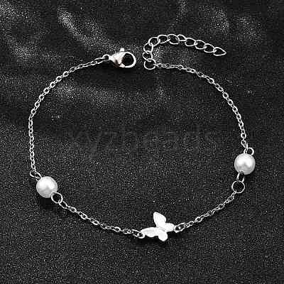 304 Stainless Steel Butterfly Link Bracelets BJEW-C098-01C-P-1