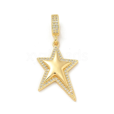 Brass Micro Pave Clear Cubic Zirconia Star European Dangle Charms KK-U044-09G-1