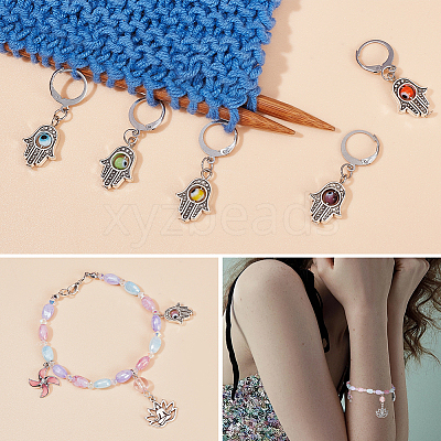 Alloy Hamsa Hand Pendant Locking Stitch Markers with Handmade Evil Eye Lampwork HJEW-PH01888-1
