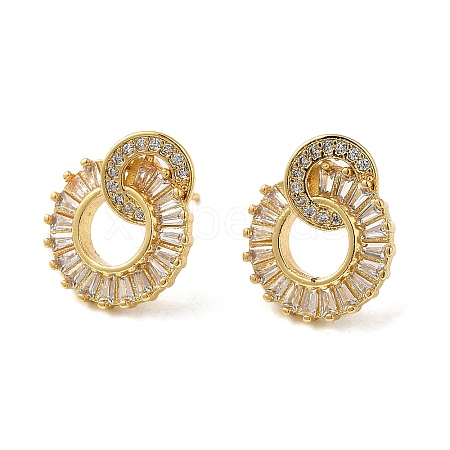 Rack Plating Real 18K Gold Plated Brass Donut Dangle Stud Earrings EJEW-B034-14G-1