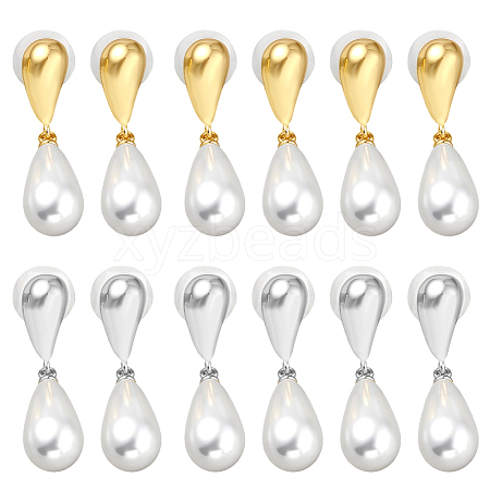 6 Pairs 2 Colors Resin Imitation Pearl Dangle Stud Earrings EJEW-GO0003-19-1