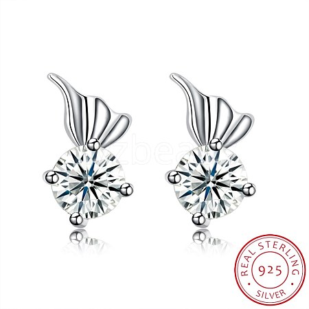 Exquisite 925 Sterling Silver Cubic Zirconia Stud Earrings EJEW-BB20054-1