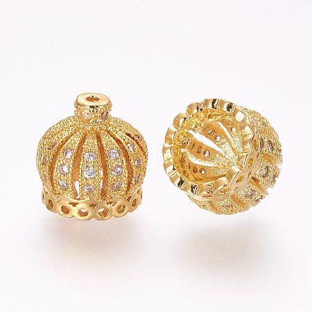 Brass Micro Pave Cubic Zirconia Beads ZIRC-G091-70G-1