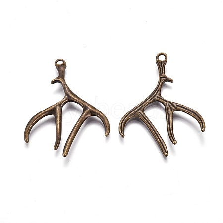 Tibetan Style Alloy Deer Antler Pendants TIBEP-S261-AB-FF-1