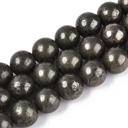 Natural Pyrite Beads Strands G-S249-01-10mm-1