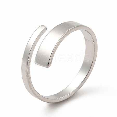 304 Stainless Steel Rectangle Open Cuff Ring for Women RJEW-B027-02P-1