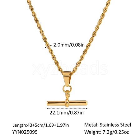 Men's Stainless Steel Hip-hop Rope Chain T Bar Pendant Necklaces MJ3431-1