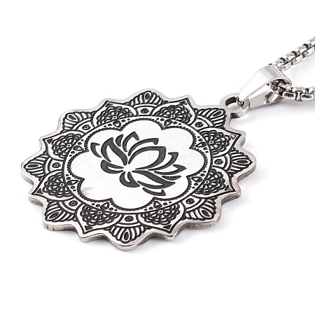 Lotus 201 Stainless Steel Pendant Necklaces NJEW-F320-04P-1
