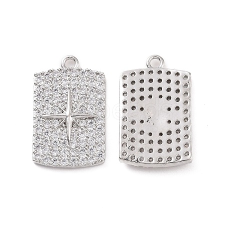 Brass Micro Pave Clear Cubic Zirconia Pendants KK-E068-VC470-1