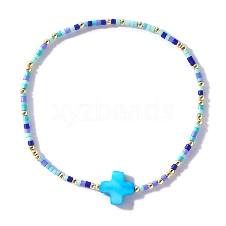 Bohemian Style Colorful Beaded Handmade Glass Cross Link Bracelet for Women NT0177-1-1