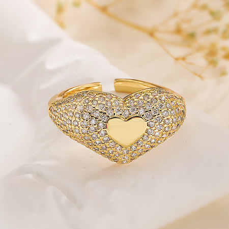 Brass Micro Pave Cubic Zirconia Cuff Rings for Women RJEW-P129-01G-1