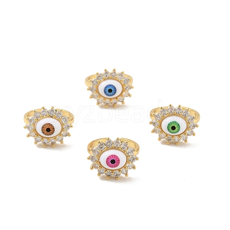 Cubic Zirconia Sun with Evil Eye Open Cuff Ring with Acrylic RJEW-B042-06G-1