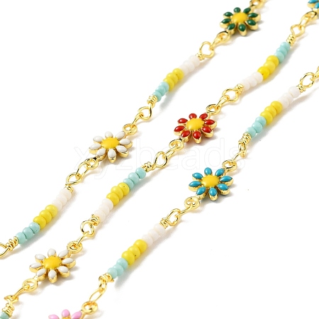 Handmade Brass Enamel Flower Link Chains CHC-D032-07G-1