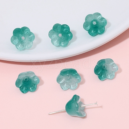 10Pcs Gradient Color Transparent Glass Bead Caps PW-WG464DA-06-1