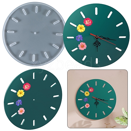Flat Round Clock Wall Decoration Silicone Molds X-SIMO-PW0001-421-1