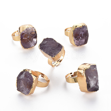 Adjustable Natural Amethyst Finger Rings G-S359-301-1