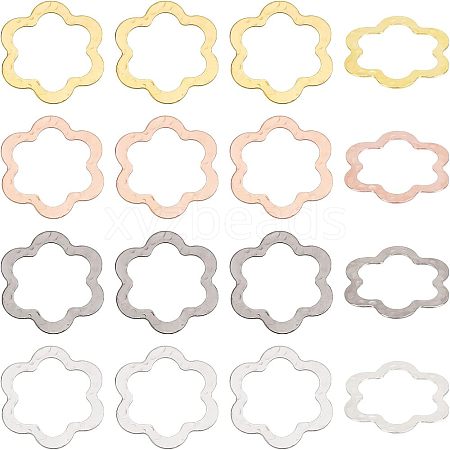  32Pcs 4 Color Hammered Brass Flower Linking Rings KK-NB0001-58-1