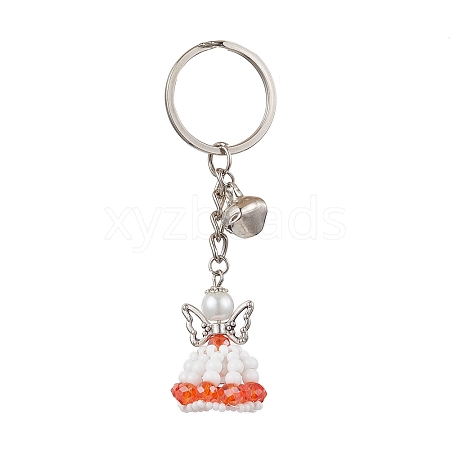 Glass Seed & Plastic Pearl & Alloy Keychain KEYC-MZ00025-01-1