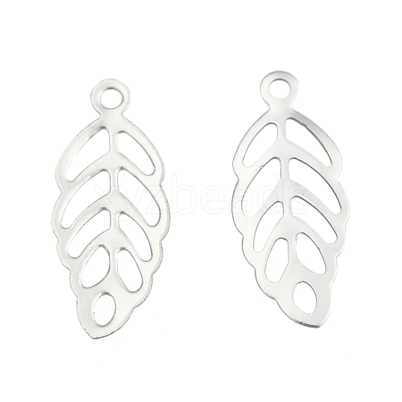 Tarnish Resistant Leaf 201 Stainless Steel Charm Pendants STAS-R075-12-1