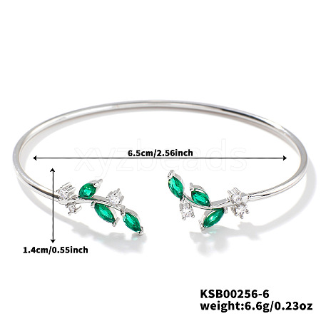 Elegant Brass Cubic Zirconia Leaf Cuff Bangles for Women VL7639-6-1