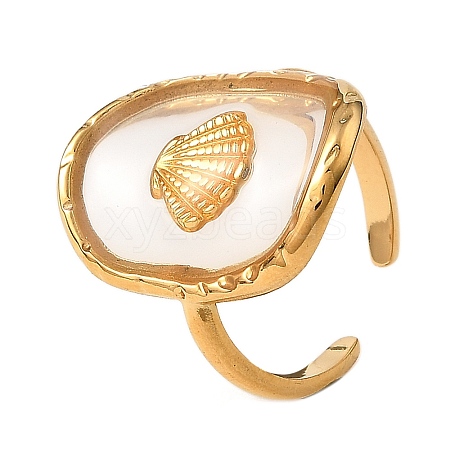 Oval with Shell Shape Resin Finger Rings STAS-Z101-07G-02-1