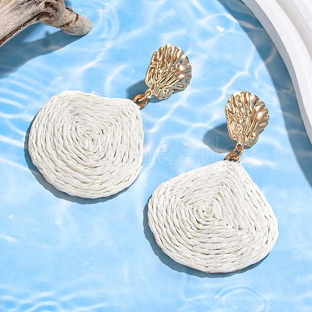 Teardrop with Shell Shape Alloy Raffia Dangle Stud Earrings FS-WGAC576-01-1