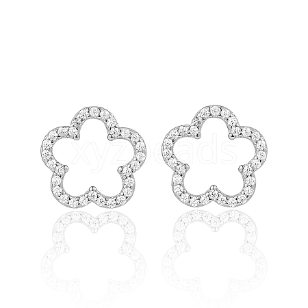 Sweet and Cute Silver Earrings with Zirconia Flower Design QK5383-2-1