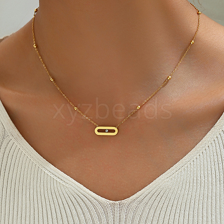 Bohemian Style Stainless Steel Rhinestone Oval Rectangle Pendant Necklaces for Women GM6586-1