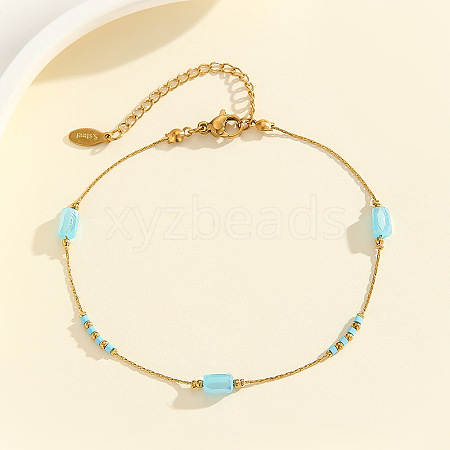 304 Stainless Steel with Glass Column Bead Anklets FS-WGCFE90-05-1