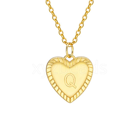 Golden Tone Brass Cable Chain Letter Heart Pendant Necklaces for Women PW-WG67FD6-17-1