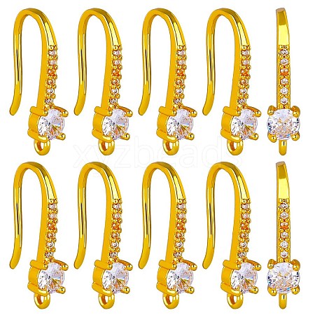 10 Pairs Brass Micro Pave Clear Cubic Zirconia Earring Hooks ZIRC-SZ0005-20-1