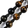 Natural Yellow Tiger Eye & Dyed Blue Tiger Eye 3-Hole Guru Beads Strands G-H064-E05-03A-1