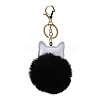 Imitation Rex Rabbit Fur Ball & PU Leather Cat Pendant Keychain KEYC-K018-05KCG-04-2