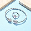 Teardrop Brass Micro Pave Cubic Zirconia Cuff Bangles & Rings Sets for Women SJEW-R002-04P-02-1