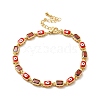 Enamel Evil Eye & Cubic Zirconia Rectangle Link Chain Bracelet BJEW-C029-02G-10-1