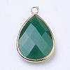 Golden Tone Brass Glass Teardrop Pendants GLAA-M006-A-05G-2