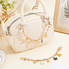 2Pcs 2 Colors Acrylic Heart & Alloy Enamel Pink and White Flower Pendant Alloy Cable Chain Bag Decorative Chains HJEW-BBC0001-35-4
