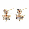 Brass Micro Pave Clear Cubic Zirconia Stud Earring Findings KK-T062-57G-NF-2