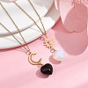 2Pcs 2 Style Opalite & Natural Obsidian Heart Pendant Necklaces Set NJEW-JN04484-2