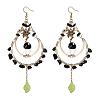 Natural Obsidian Chips Beaded Big Teardrop Dangle Earrings EJEW-SW00016-02-1