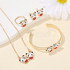 Panda Alloy Enamel & Rhinestones Stud Earring & Pendant Necklaces & Cuff Bangles & Rings Sets for Women FS-WGAF002-05-1