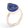 Electroplate Natural Druzy Quartz Crystal Finger Rings RJEW-I055-08RG-RS-4